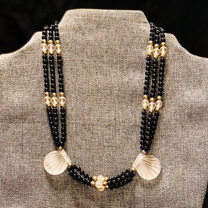 La Sirena: Vintage Handmade Black Onyx, 14kt Gold, and Abglass Choker